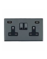 Hamilton 7G28SS2USBULTBK-B G2 Black Nickel 13A double switched socket with dual 2.4A USB-A charger