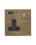 Hamilton 7G29SS1USBAB-B G2 Antique Brass 13A single switched socket with 2.4A USB charger