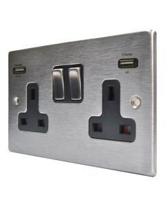 Hamilton 74SS2USBULTSS-B Stainless Steel Switched Double USB Socket 