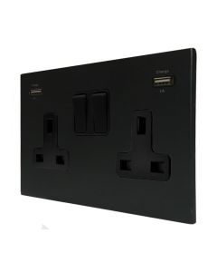 Hamilton 7MBCSS2USBULTBL-B Hamilton CFX Matt Black 13A double switched socket with dual 2.4A USB-A charger