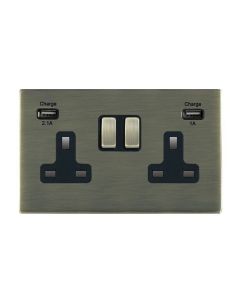 Hamilton 89CSS2USBULTAB-B CFX Antique Brass 13A double switched socket with dual 2.4A USB-A charger