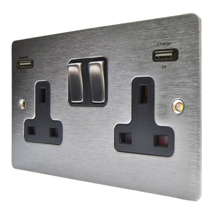 Hamilton 84SS2USBULTSS-B Stainless Steel Switched Double USB Socket 