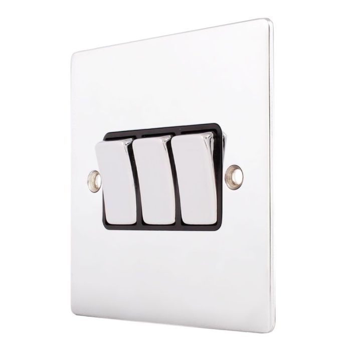 Hamilton 87R23BC-B Polished Chrome 10a 3 Gang Light Switch