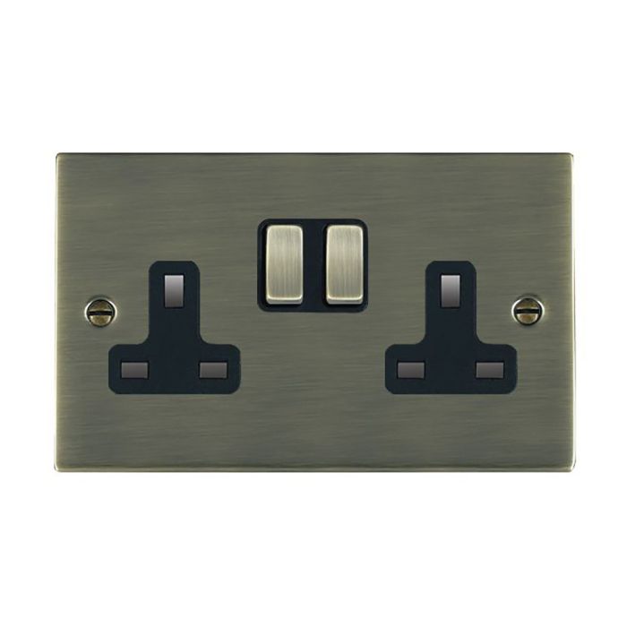 Hamilton 89SS2AB-B Antique Brass 13A double switched socket