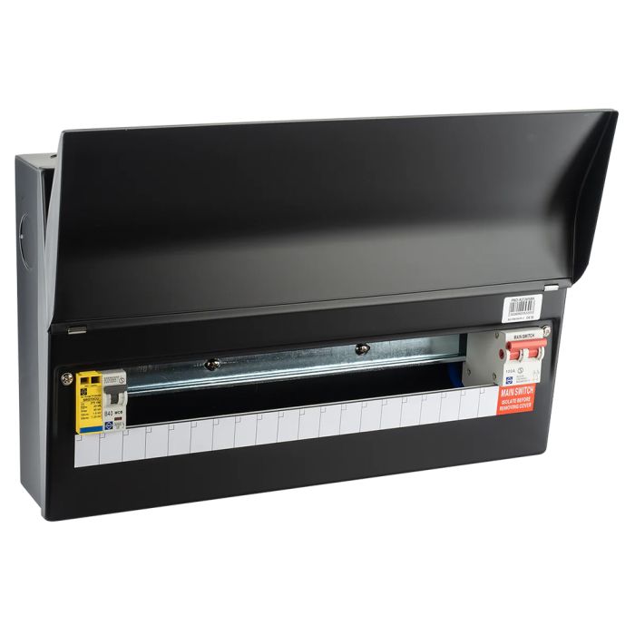 Lewden 18 Way RCBO Black Consumer Unit complete with pre-wired SPD Kit